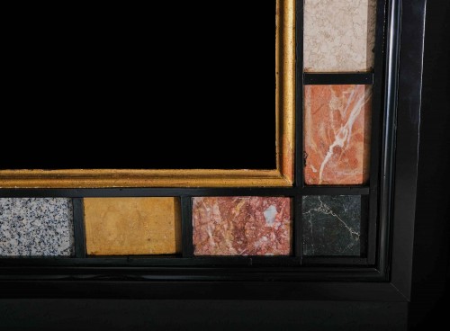 Antiquités - Paire de miroirs en marbre et incrustations de pierres semi-précieuses