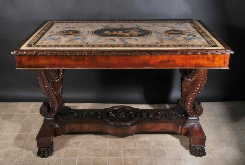 Important drawing-room table with a scagliola top, Rome or Naples, c. 1840 - Furniture Style Restauration - Charles X