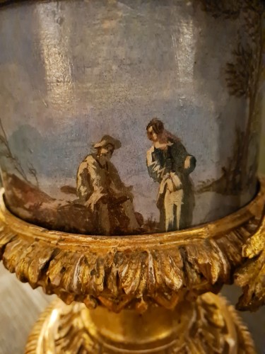 Louis XVI - Pair of Carved And Wood Gilded  Vases With Painted Sheet Metal, Rome 178