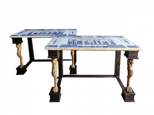 Paire des consoles avec plateaux en Scagiole, Italie 19/20ie Siécle