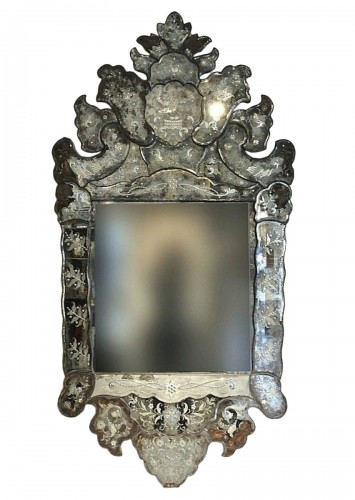 Very Large Engraved Murano Mirror, Venice 19th Century