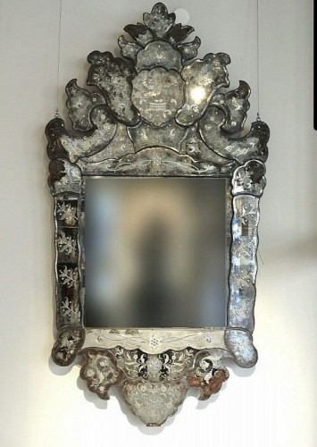 Antiquités - Très grand miroir gravé - Venise, Murano 19e siècle