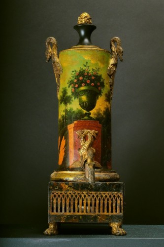 Antiquités - Fontaine à café en tôle peinte d'époque Empire