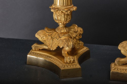 Pair Of Candlesticks In Gilt Bronze, France, Early 19th - Lighting Style Restauration - Charles X