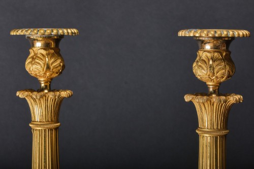 Lighting  - Pair Of Candlesticks In Gilt Bronze, France, Early 19th