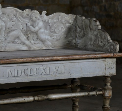 Restauration - Charles X - Pair of benches from Villa Suvera with coat of arms of the Lucchesi Palli