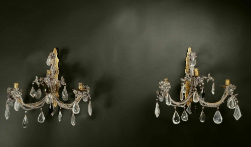 Paire d'appliques en cristal de roche et améthyste, Italie, 19e - Luminaires Style 