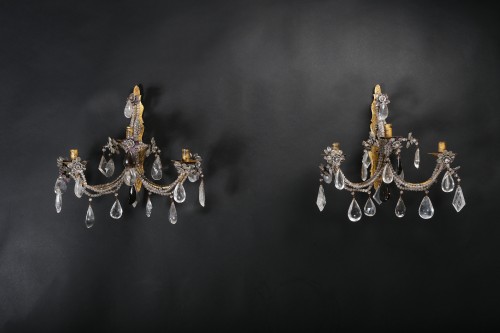 Lighting  - Important Pair Of Rock Crystal And Amethyst Sconces, Italy, 19th 
