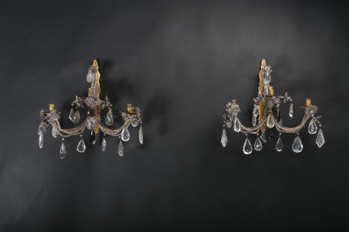 Important Pair Of Rock Crystal And Amethyst Sconces, Italy, 19th  - 