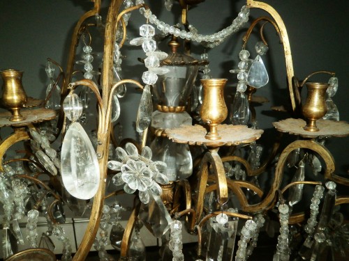 XIXe siècle - Lustre cage en cristal de roche et bronze doré, Paris  fin19e