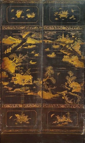 Antiquités - Grand paravent à huit panneaux, Chine époque Quing fin 18e début 19e