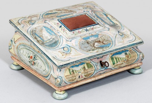 Mobilier Cabinet & Coffre - Cassette à coudre peinte de vedute architecturales, Venise vers 1760