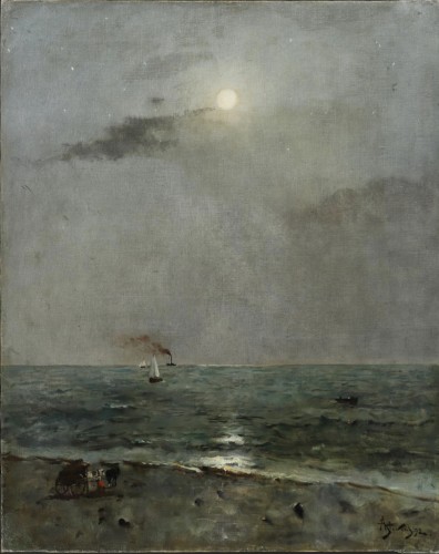Alfred Stevens (1823 – 1906) - Moonlight on the Sea - Paintings & Drawings Style Art nouveau