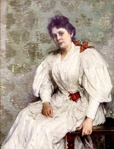 Bertha Wegmann (1847 – 1926) - Portrait d'une femme en robe blanche - Tableaux et dessins Style Art nouveau