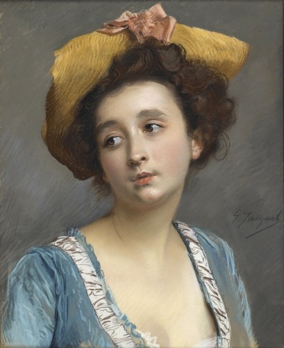 Gustave Jean Jacquet (1846 - 1909) - La belle en bleu - Tableaux et dessins Style Art nouveau