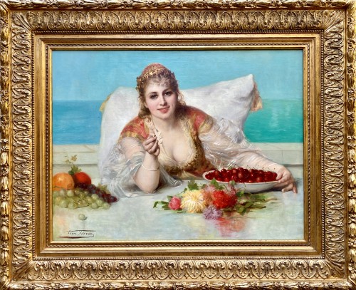 Léon Herbo (1850 – 1907) - Femme orientale avec des fruits et des fleurs
