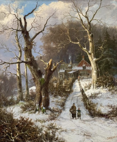 Hendrik Barend Koekkoek (1849 – 1909) - &#039;Figures strolling through a forest - Paintings & Drawings Style 