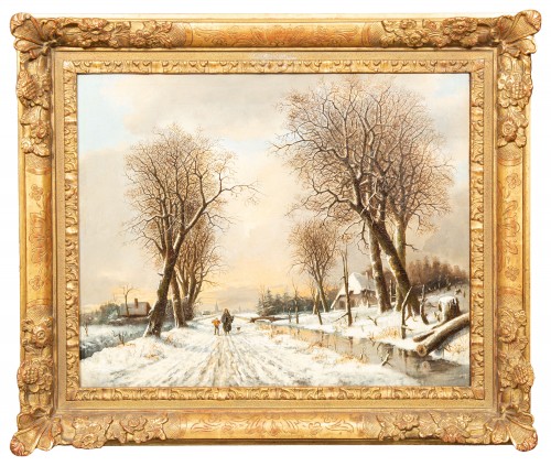 Franciscus Van Gulik (1841 - 1899) - Walk Along The Snowy Landscape