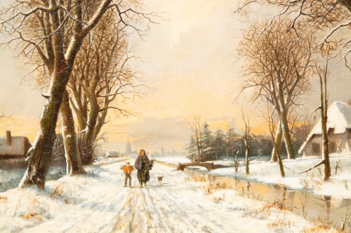 Tableaux et dessins Tableaux XIXe siècle - Franciscus Van Gulik (1841 - 1899) - Promenade le long du paysage enneigé