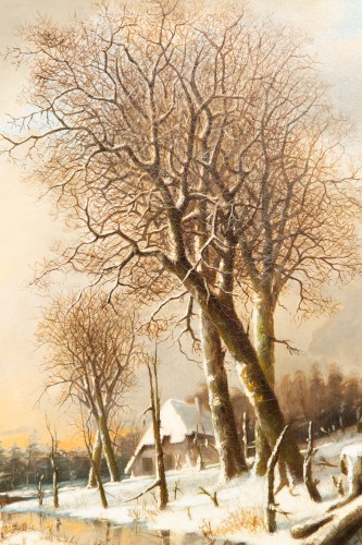 Franciscus Van Gulik (1841 - 1899) - Walk Along The Snowy Landscape - 