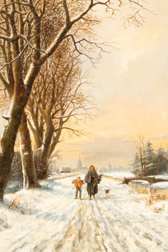 XIXe siècle - Franciscus Van Gulik (1841 - 1899) - Promenade le long du paysage enneigé