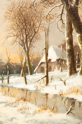 Franciscus Van Gulik (1841 - 1899) - Walk Along The Snowy Landscape - 