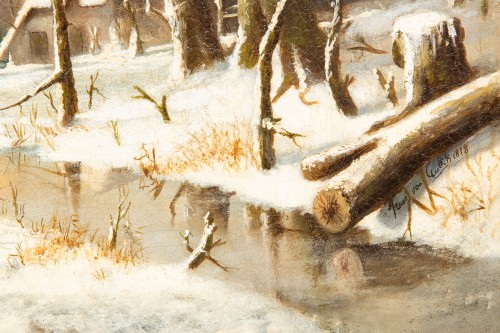Antiquités - Franciscus Van Gulik (1841 - 1899) - Promenade le long du paysage enneigé
