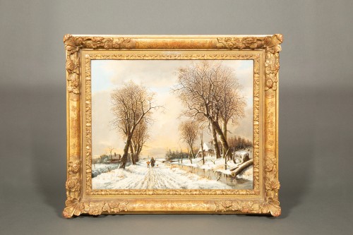 Antiquités - Franciscus Van Gulik (1841 - 1899) - Promenade le long du paysage enneigé