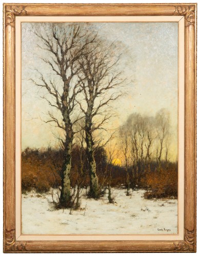 Cornelis Kuijpers ( 1864 – 1932 ) - Coucher de soleil dans une forêt d'hiver