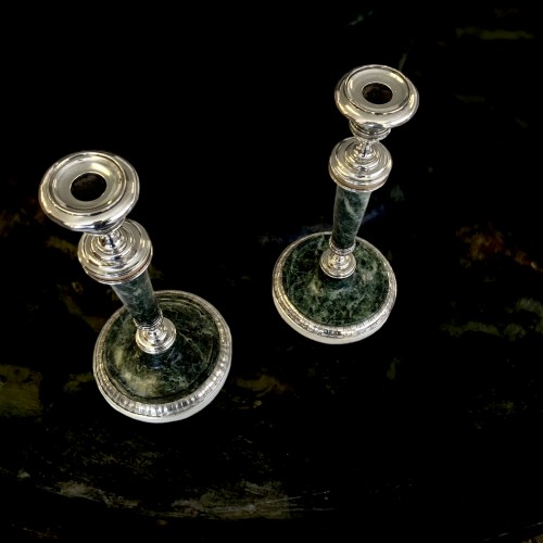 Pair of Louis XVI candlesticks in silver and marble - Antique Silver Style Louis XVI