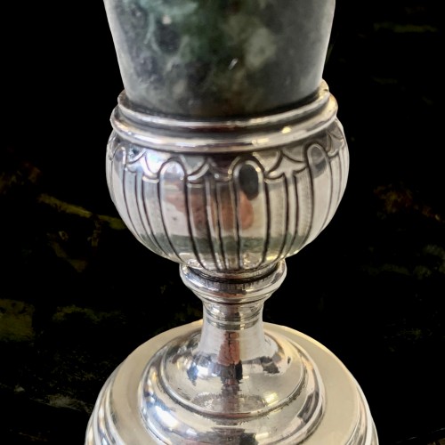 Pair of Louis XVI candlesticks in silver and marble - Louis XVI