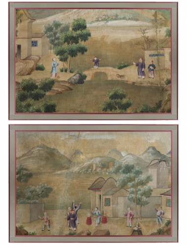 A pair of chinese for export watercolors, 18th century