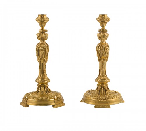 Pair of candlesticks with caryatids, late 19th  century