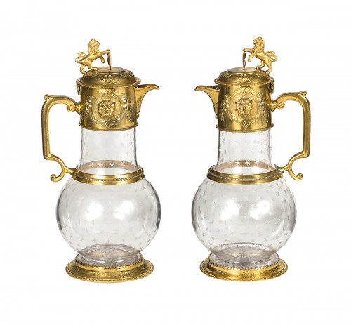 Pair of ewers in crystal and gilded bronze , England , Regency Period