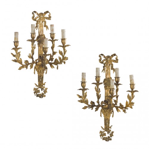 Pair of Napoleon III gilt bronze wall lights