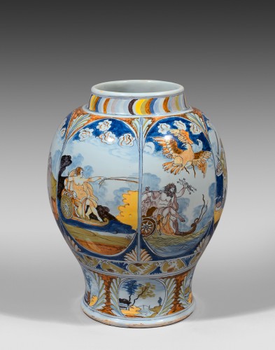 Céramiques, Porcelaines  - Grand vase balustre décoré "à la palette"