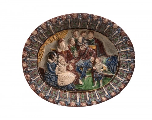 Basin decorated with Henry IV of France and his family, from the Fontainebleau or Paris workshop.