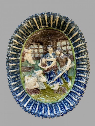 Céramiques, Porcelaines  - Plat à décor de La décollation de Jean-Baptiste de l'école de Fontainebleau ou Paris
