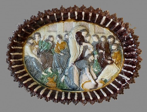 Bassin décoré du Lavement des pieds de l'école de Fontainebleau ou Paris - Céramiques, Porcelaines Style 