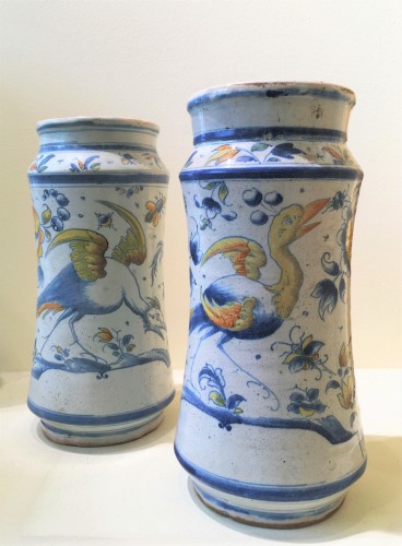 Porcelain & Faience  - Two Muel faience albarelles