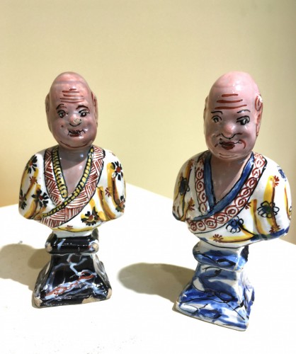 Porcelain & Faience  - Two Delftware statuettes depicting Asian characters