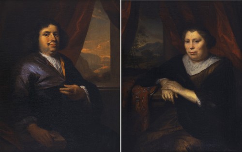 Arnold Boonen (1669–1729) Portraits d'un Homme et Femme - Tableaux et dessins Style 