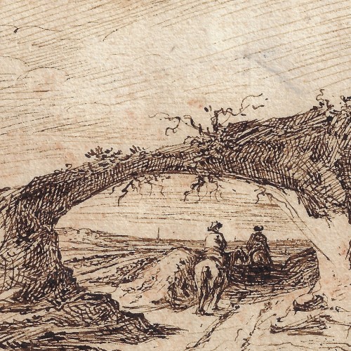 Nicolaes van Lijnhoven (c.1610–1702) Paysage avec voyageurs - Tableaux et dessins Style Louis XIV