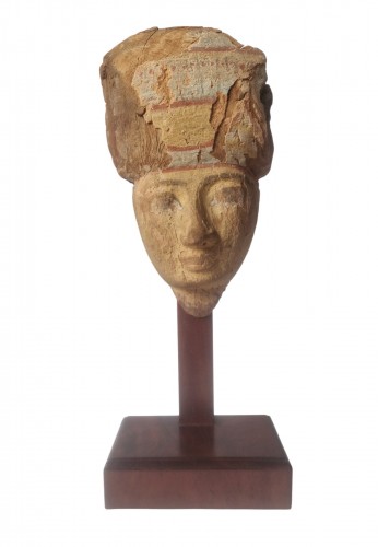 Masque de momie égyptien en bois polychr, fin de la période dynast. c. 700-300 av.J-C