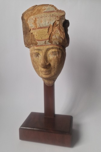 Egyptian Mummy Mask Polychromed Wood Late Dynastic Period Circa 700-300 BC - Ancient Art Style 