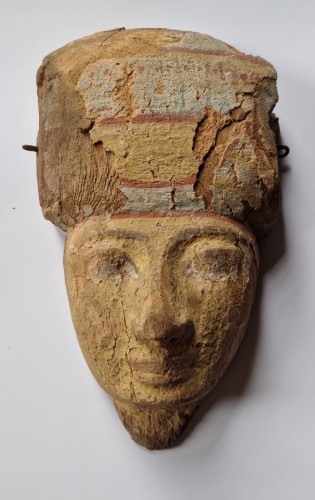 Egyptian Mummy Mask Polychromed Wood Late Dynastic Period Circa 700-300 BC - 