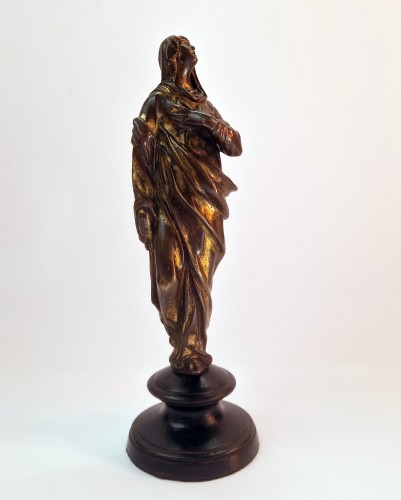 Antiquités - Statuette en bronze partiellement doré à la feuille Italie c.1600 La Vierge