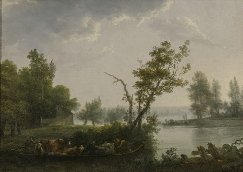 Paysage fluvial attribué à Louis-Gabriel Moreau (Paris 1740–1806) - Tableaux et dessins Style Louis XVI