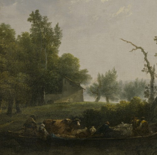 Tableaux et dessins Tableaux XVIIIe siècle - Paysage fluvial attribué à Louis-Gabriel Moreau (Paris 1740–1806)