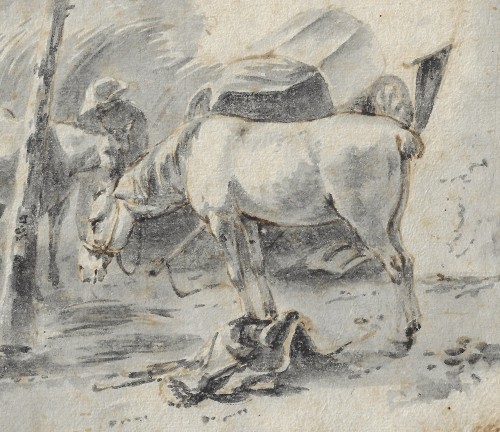 Chevaux au repos par Hendrick Verschuring (Gorkum 1627–1690) - Tableaux et dessins Style Louis XIV